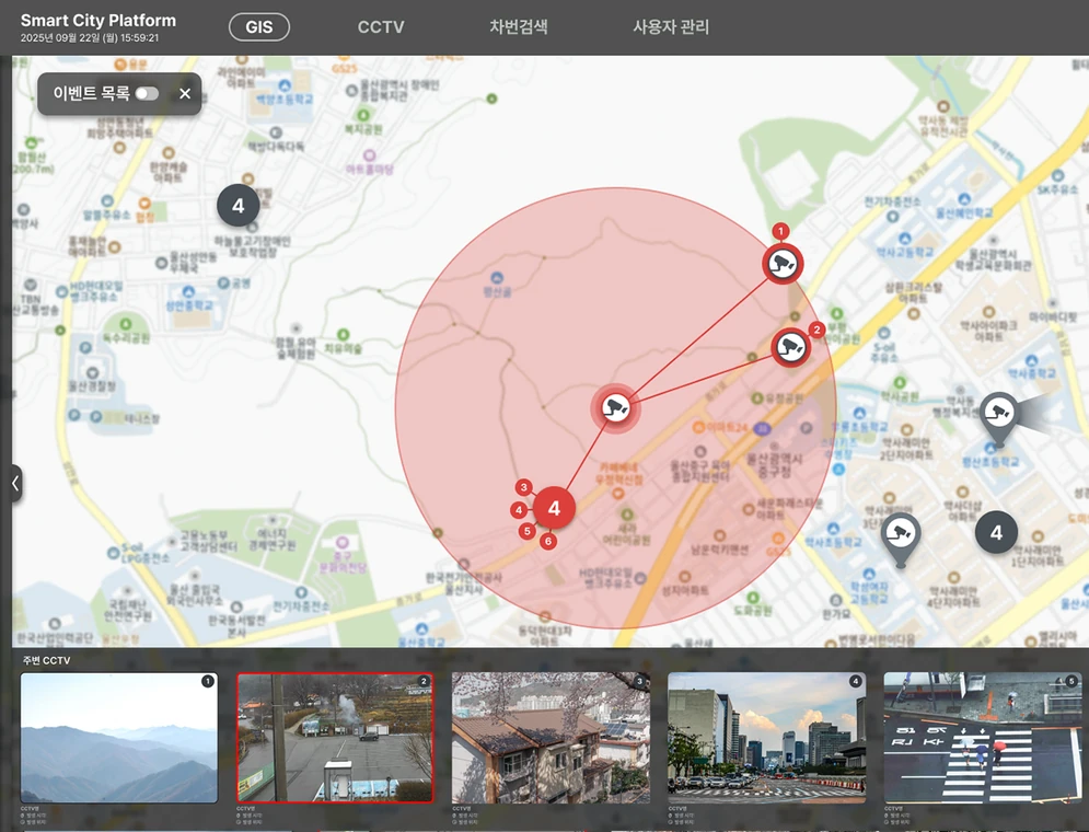 GIS 기반 CCTV 현황 화면